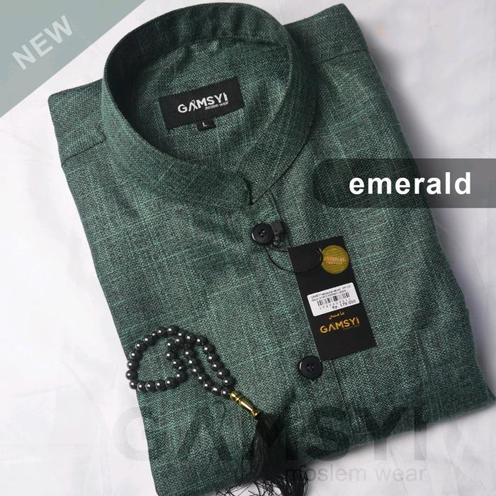 Baju Koko Linen Polos Habaib Kerah Samghai/ Koko Gamsyi Lengan Panjang Putih Muslim Pria Casual