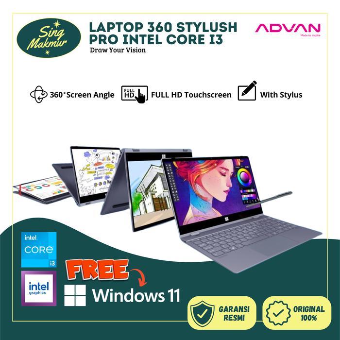 BARU ADVAN Laptop 360 Stylush Pro Laptop 2 IN 1 Touchscreen Intel Core i3-1215U 8GB/256GB 14" IPS