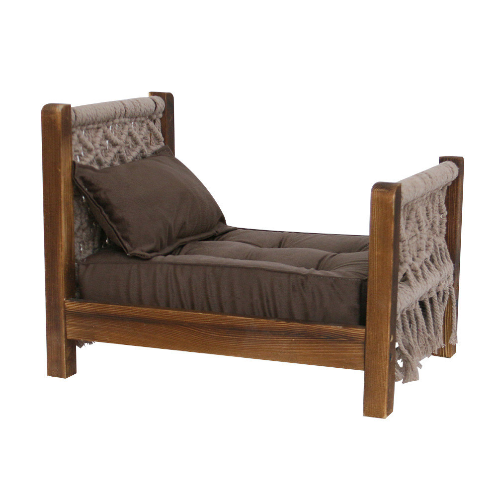 Retro Mini Bed Baby Photo Props Cotton Rope Weaving Baby Doll Toy Newborn Photography Posing Assiste