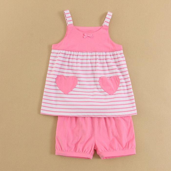 GIRL VEST SHORT SUIT STRIPE PINK / MOM & BAB