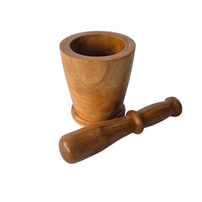 Lumpang Kayu Jati Cobek Tumbuk Kayu Jati Asli Set