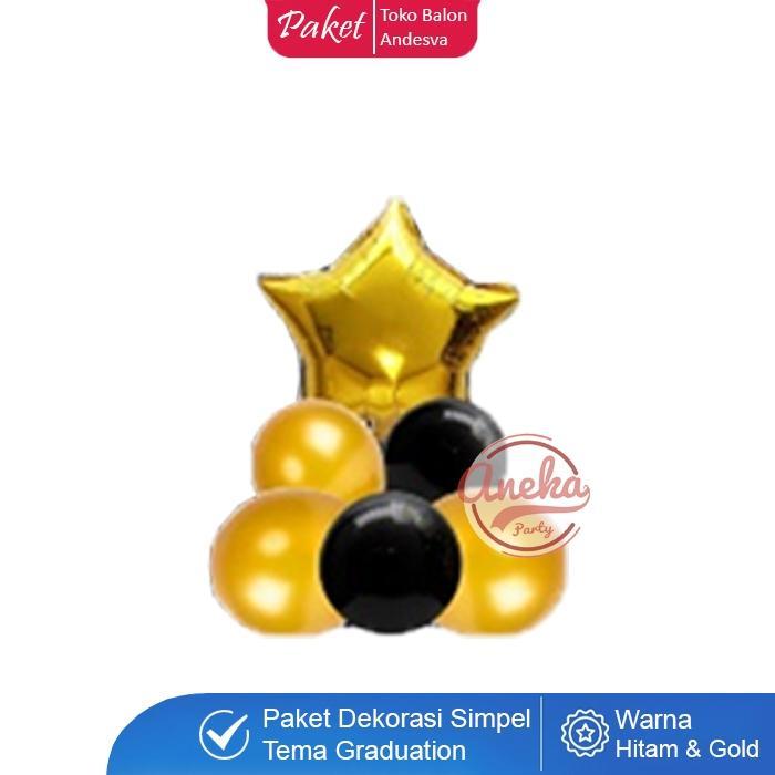 Paket Dekorasi Graduation Hitam Gold / Set Balon Dekorasi Wisuda Happy Graduation / Balon Congrats