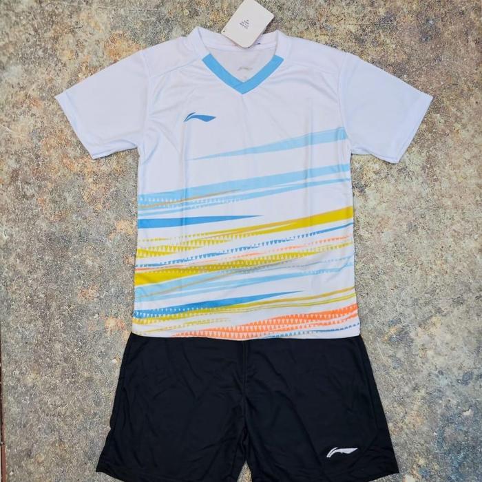 Sale Setelan Jersy Anak Printing Badminton Sepak Bola Putih Birumuda