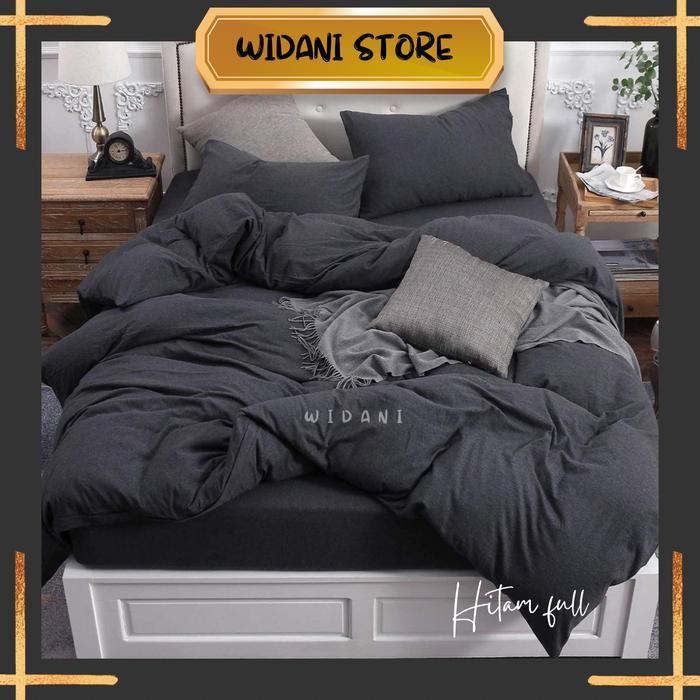 aq5r- Bedcover Set Hitam Full // Bedcover Set Seprei Polos Aesthetic