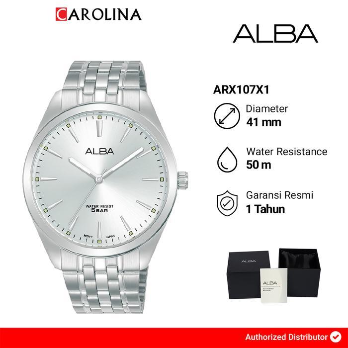 JAM TANGAN PRIA ALBA ARX107X1 ANALOG WHITE DIAL STAINLESS STEEL STRAP WATCHES
