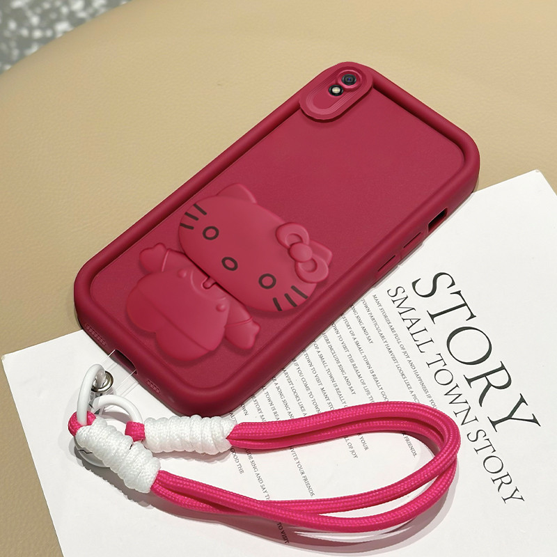 Casing Hp untuk Xiaomi Redmi 9A 9I Case Casing Kucing Pendukung Tali Kesing HP Kasing Silikon Softca