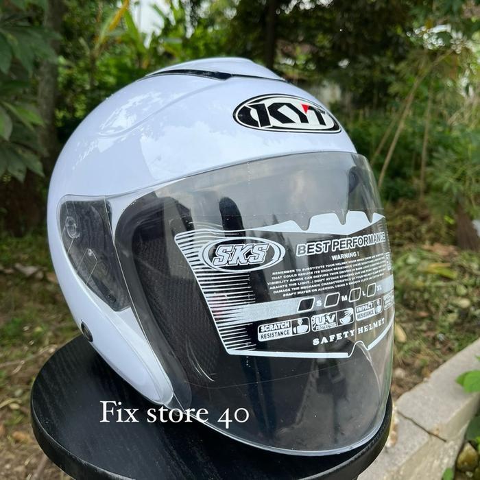 KYOTO Helm Halfface SKS untuk Pria dan Wanita (warna putih Glosy) - Size M