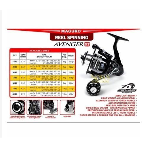 Reel Rel Real Joran Pancing Maguro AVENGER XT 1000 2000 3000 s/d 8000 - 1000