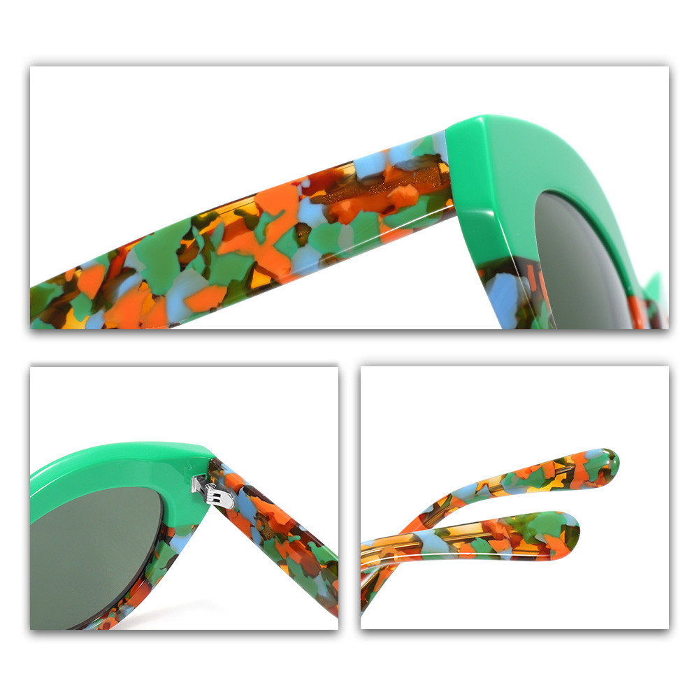 VZONE Handmade Feel Retro Glasses Asymmetric Cat Acetate Frame UV400 for Women Polarized Unique