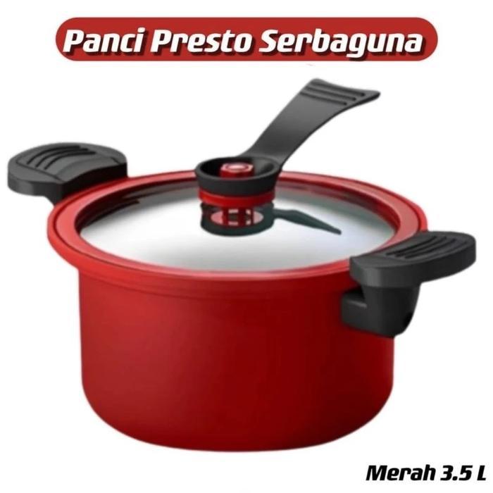 Panci Presto Teflon Pressure Cooker Pot 22cm Anti Lengket Panci Presto 3.5 Liter Serbaguna - MERAH