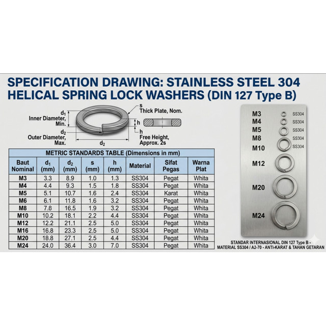Ring Per M16 / Spring Washer M16 / WL M16 / Ring Per Stainless M16 SS304