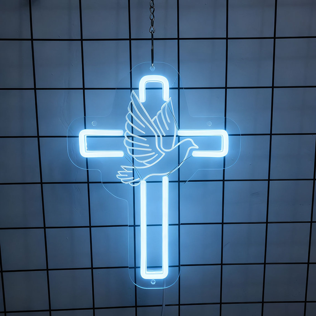 Cross Neon Sign,Jesus Dove Neon Sign,Christian Gift,Custom Neon Sign,Religious Neon Sign,Church