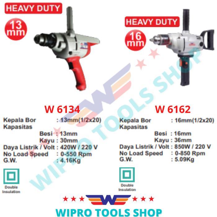 TERMURAH TERLARIS TERBARU WIPRO MESIN BOR TANGAN / BOR LISTRIK HEAVY DUTY 13MM W6134B, 16M W6162