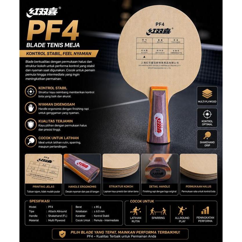 Kayu Pingpong / Blade Tenis Meja Double Happiness PF4 Offensive