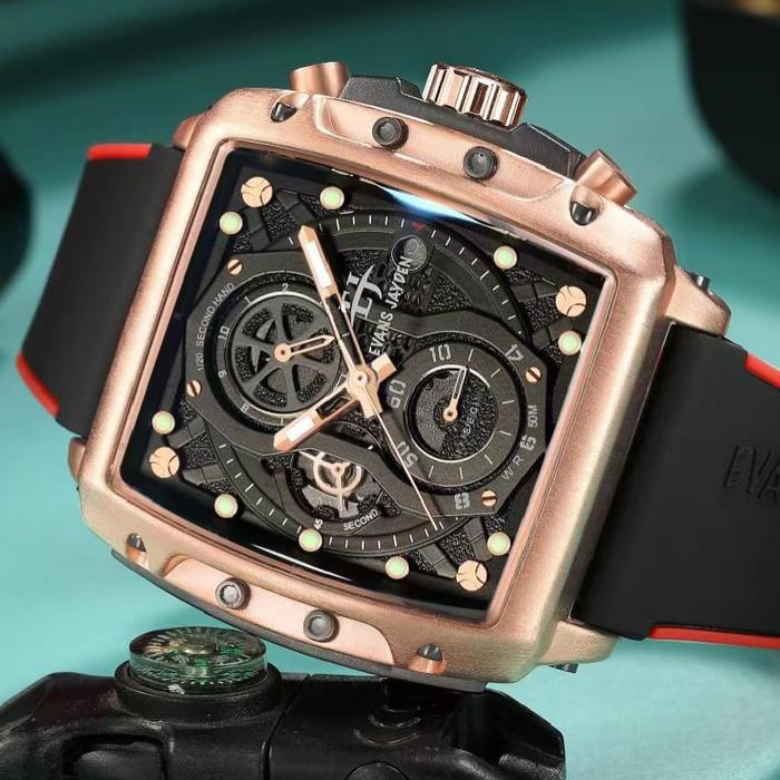 Evans Jayden Jam Tangan Pria 9550 Rubber Silicon Kaca Sapphire Chronograph Water Resistant 5 ATM jam