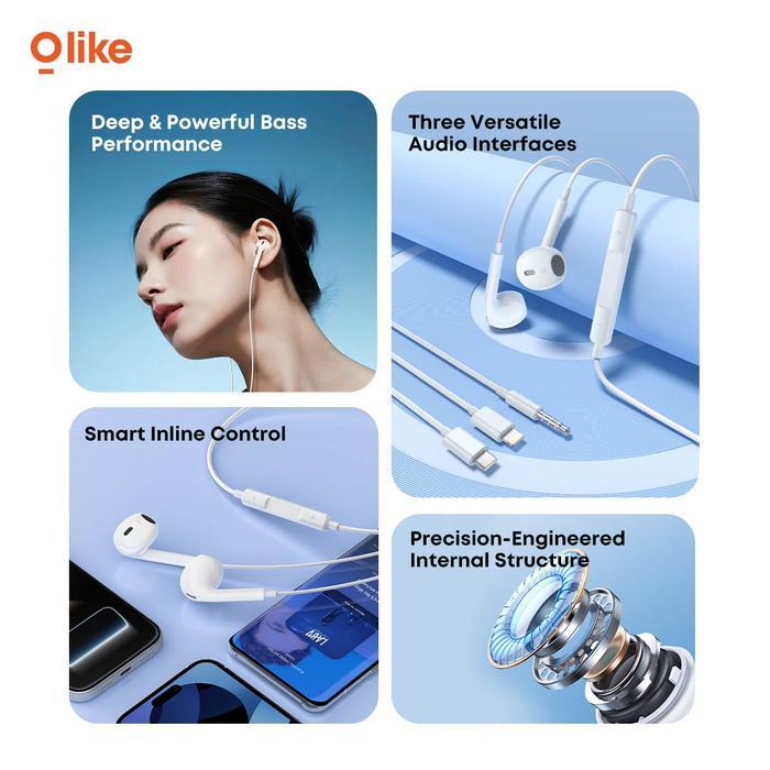Sony Soundcore - Olike E207 Earphone Kabel Wired Headset Semi In Ear Tanpa Karet Handsfree 3.5Mm