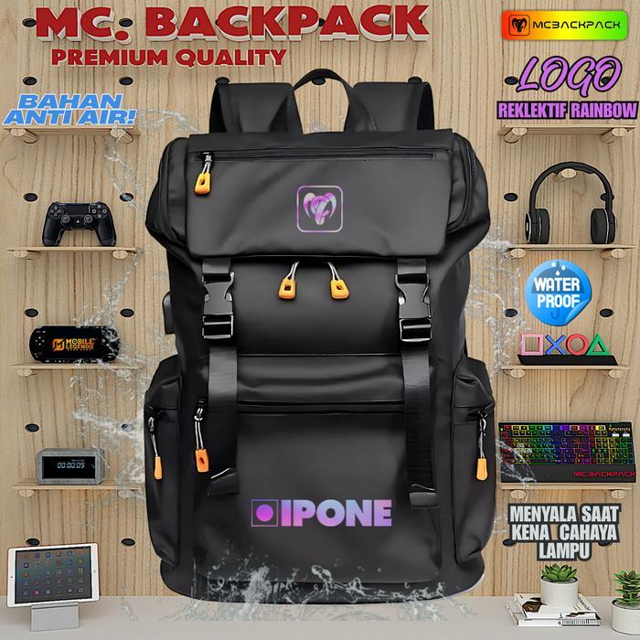 new Tas Anti Air Waterproof Tas Ransel Sablon Reflektip Rainbow Silver Menyala Terkena Sinar Tas