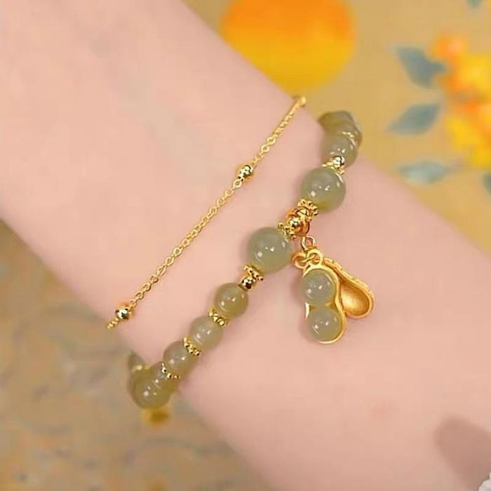 Fleur_ Gl43 - Gelang Giok Asli Batu Kacang Titanium/Gelang Giok Kacang