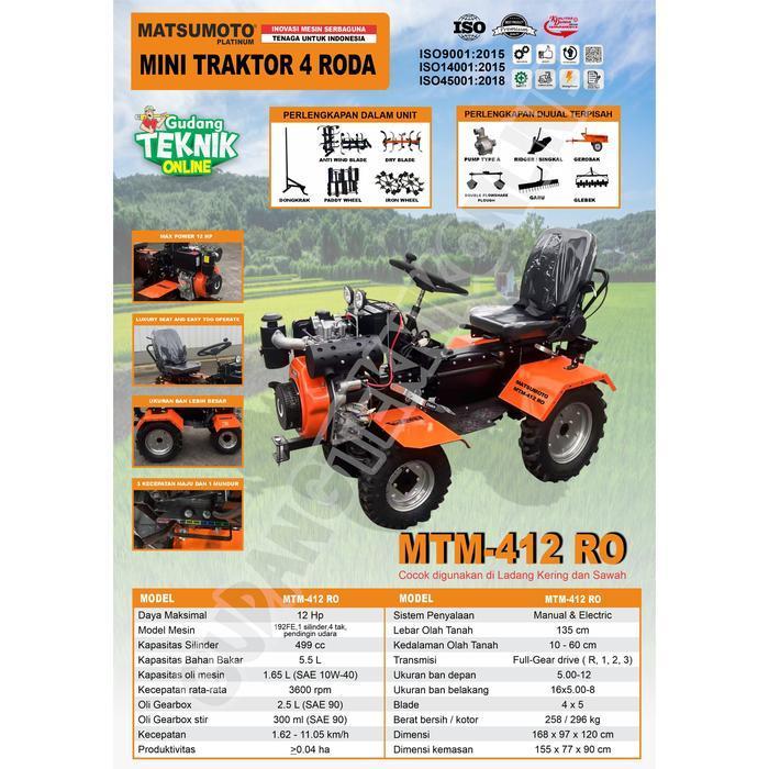 MATSUMOTO Mesin Traktor Mini 4 Roda MATSUMOTO MTM 412 RO / Mesin Traktor Bajak Sawah Kebun Kering Ba