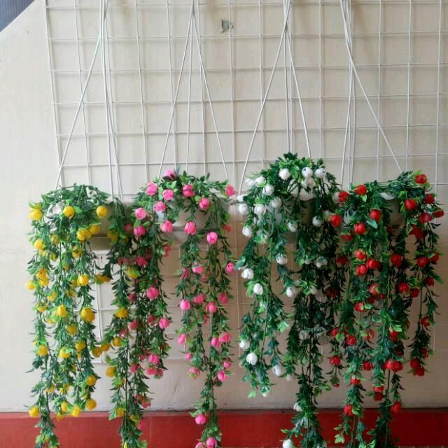 " bunga pretty juntai dan pot gantung artificial plastik palsu