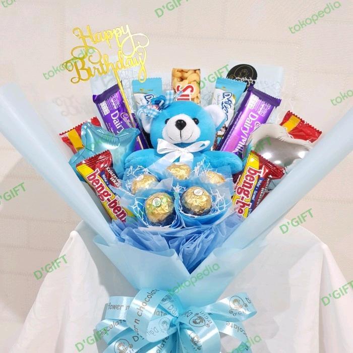 Cesso.Shop- D'Gift Buket Cokelat Untuk Wisuda Ulang Tahun Kombinasi Cantik Dengan Ferero Rocher 5