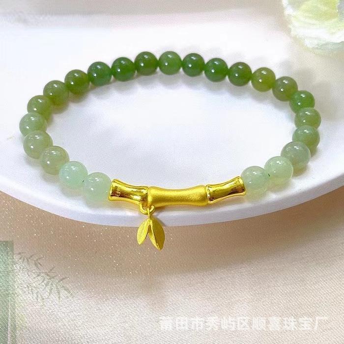 gelang batu Giok alami Burma Jade liontin Emas bambu 99,9 K _ 5 Gram