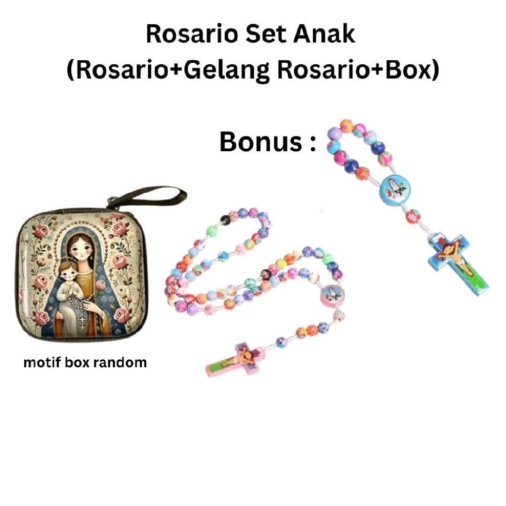 Paket Rosario Anak Katolik Bunda Maria | Hadiah Rohani Anak Perempuan & Laki-laki Rosario Katolik