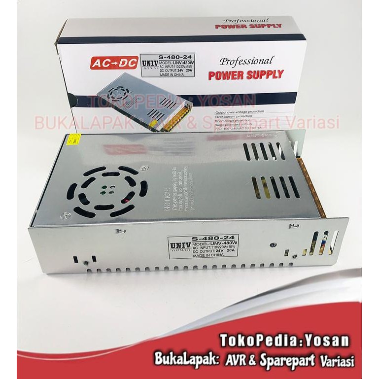 Hemat Power Supply 24V 20A / Psu 24V 20A Smps Trafo Switching Power + Kipas Terlariss 