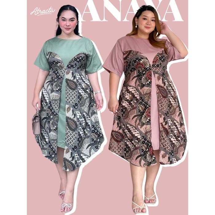 ATRACTIV Dress Batik Jumbo Wanita LD120 LD130 LD142 Dress Batik Pink Jumbo Dress Batik Hijau Sage