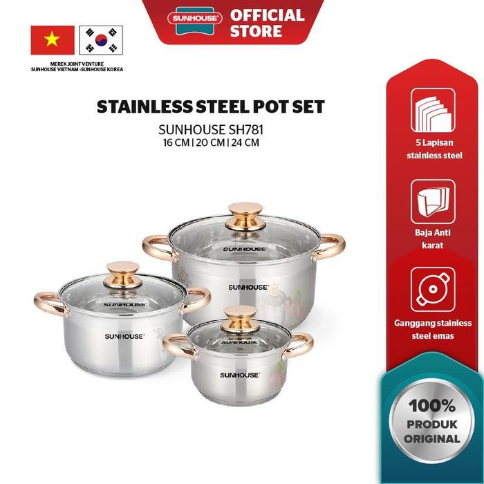 Murah Sunhouse Panci Set Stainless Steel SH781 1 set Terlaris