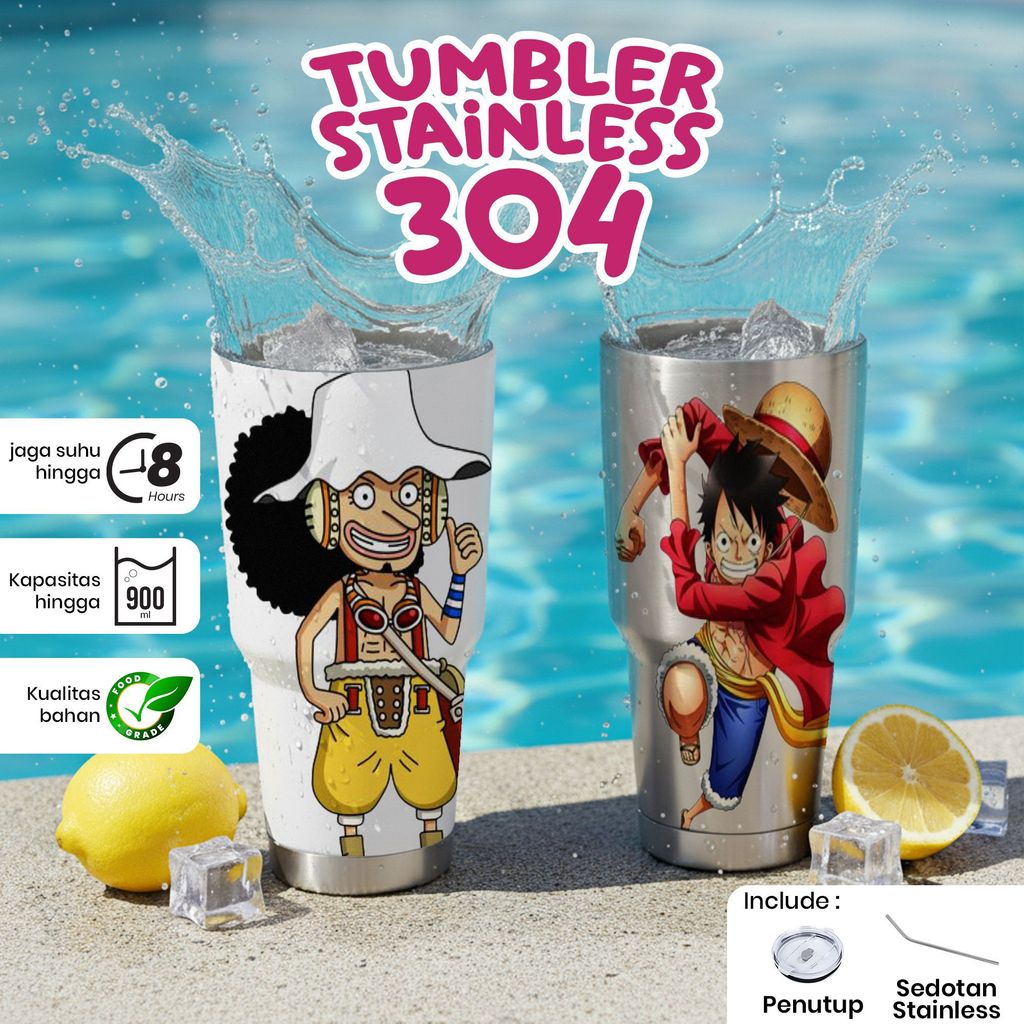 Tumbler Stainless Steel 304 Berkapasitas 900ml dengan Desain Usopp dan Luffy Dari One Piece, Menjaga