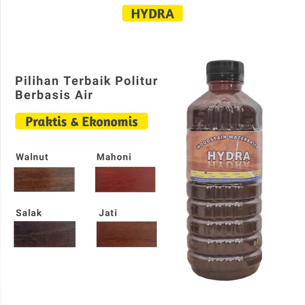 Politur Plitur Waterbased Kayu Jati Mahoni Walnut Akasia 500ml Hydra Pernis Kayu Mengkilap Bening