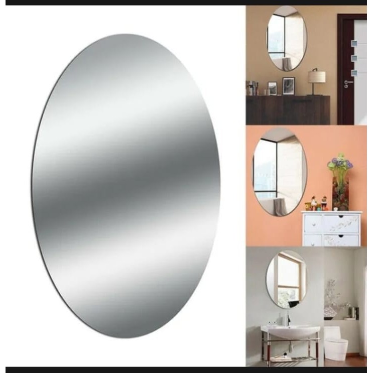 Stiker Cermin Tempel Kaca Dinding Oval Anti Pecah