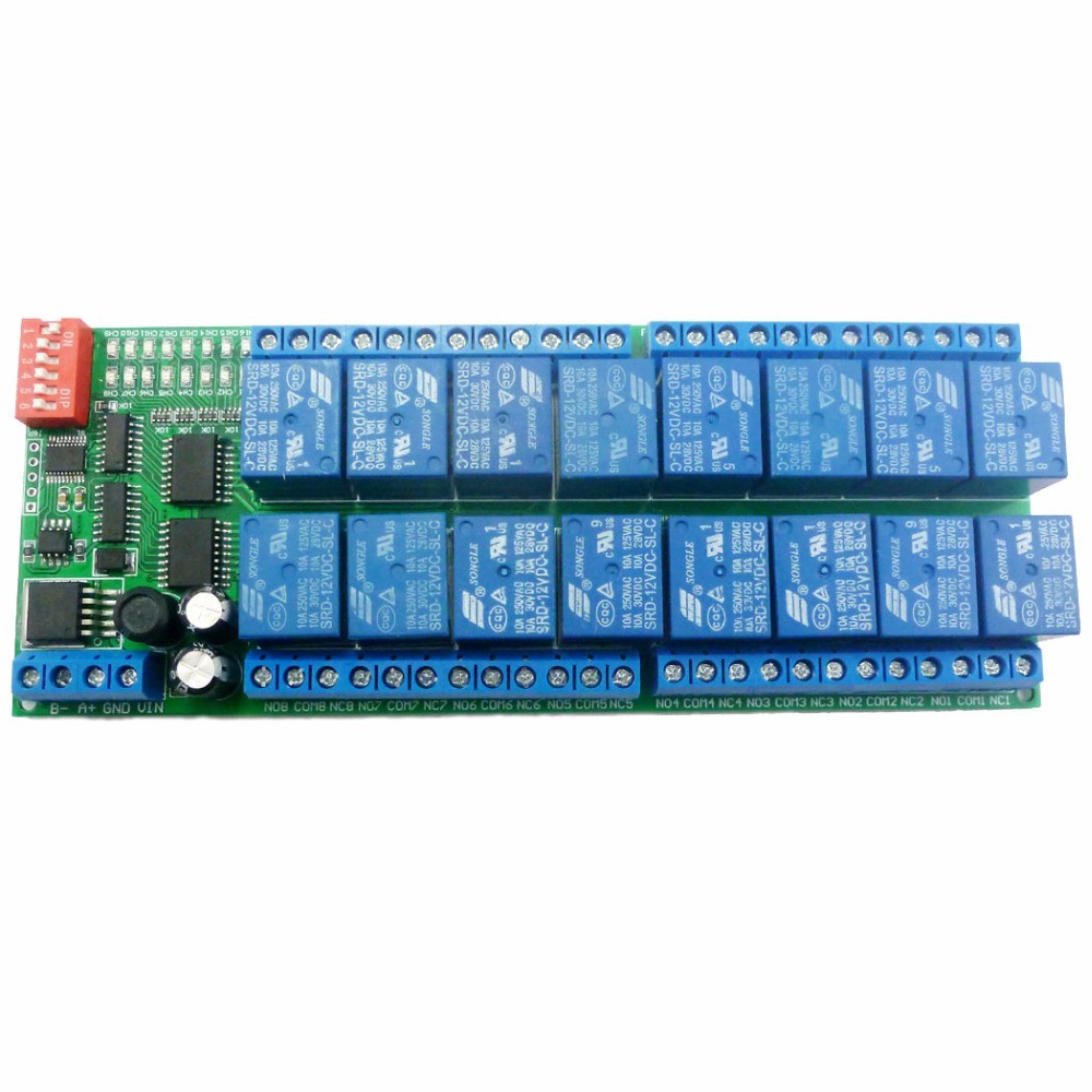 16ch DC 12V RS-485 Modbus RTU Relay Board  RS485 Bus Remote Control