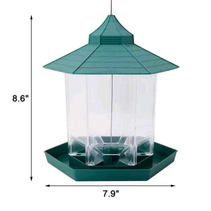 33og- Rumah Gazebo Gantung Tempat Makanan Burung Liar Hijau Pp+Pss 19X23Cm Kapasitas 500Ml