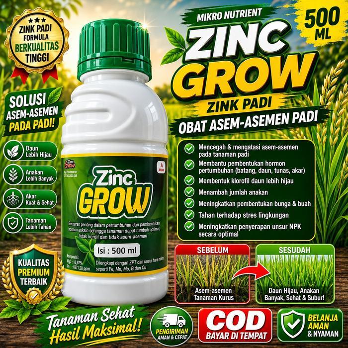 Obat Padi Zinc Grow Cair 500 ml Obat Padi ASEM ASEMEN KEMERAHAN Zink Obat Daun Padi Mutiara zink