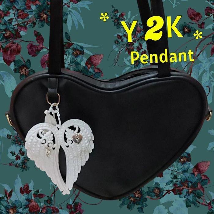 WINGS SHAPE CARABINER ACRYLIC KEYCHAIN Y2K PUNK ANGEL WINGS BAG PENDANT HEART CROSS WHITE DIY