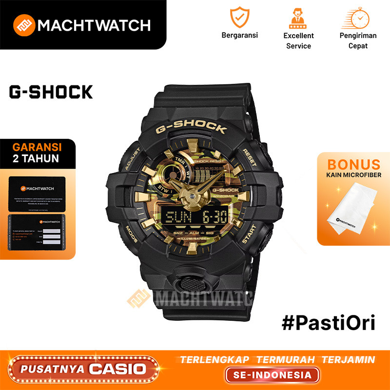 Jam Tangan Pria Casio G-Shock GA-700CF-1AJF Bold Camo Series Camo and Gold Digital Analog Dial Resin