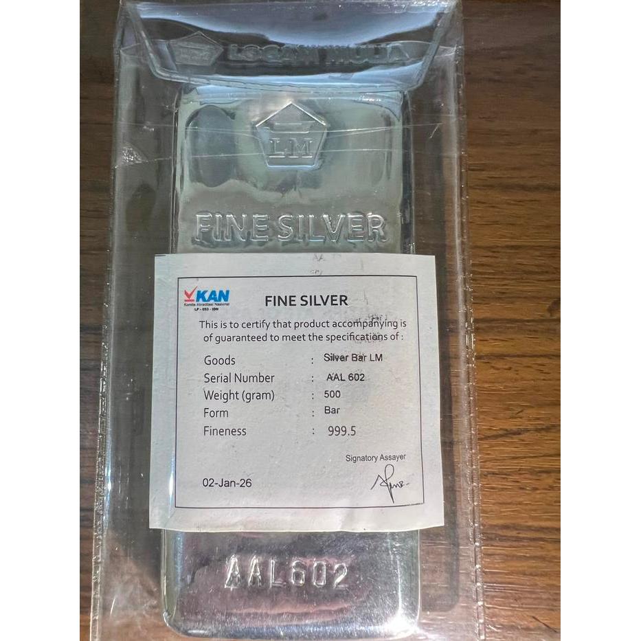 READY STOCK Perak Batangan Antam Silver Bar TAHUN 2026 99.99% 500 g gr gram sertifikat