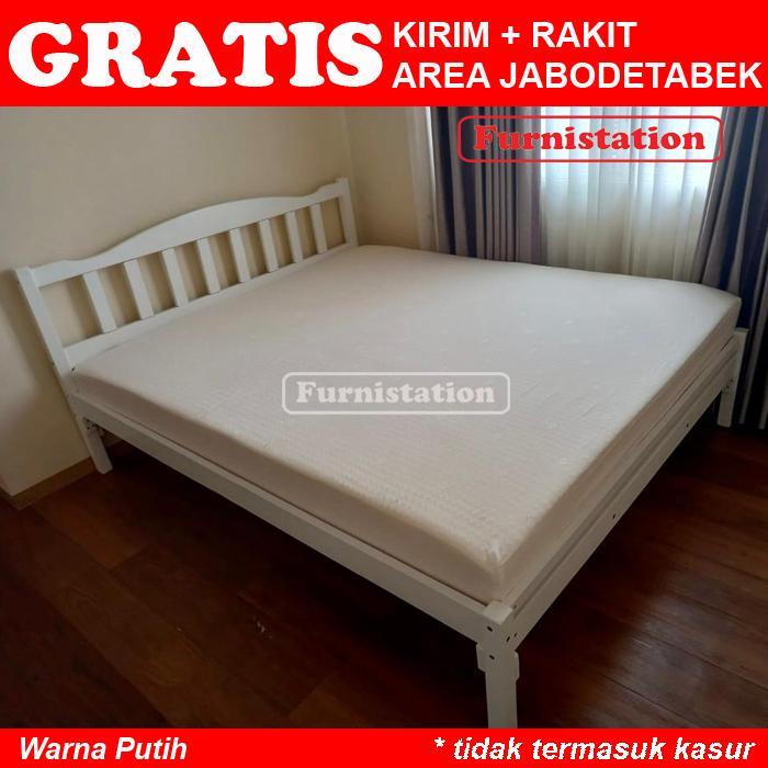 Ranjang Queen Size - Tempat Tidur Kayu 160x200 - Ranjang Double Bed - Putih