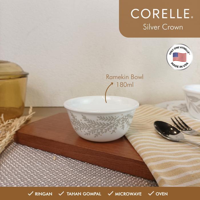 CORELLE Silver Crown Ramekin Bowl 180ml Piring Mangkok Kaca Vitrelle Ringan Daya Tahan Kuat