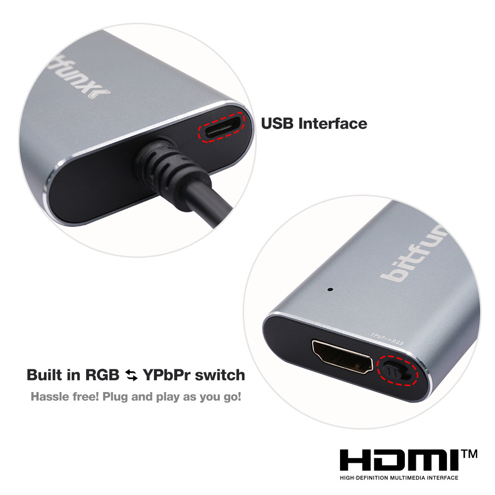 Bitfunx PS2 to HDMI Converter For PS2 PS1 PlayStation 12 Game Consoles With RGB to YPbPr Switch