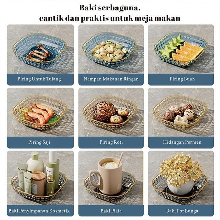 UHOUSE Piring Saji Aesthetic / Piring Saji Buah dan Lauk / Mangkok Plastik Crystal Aesthetic