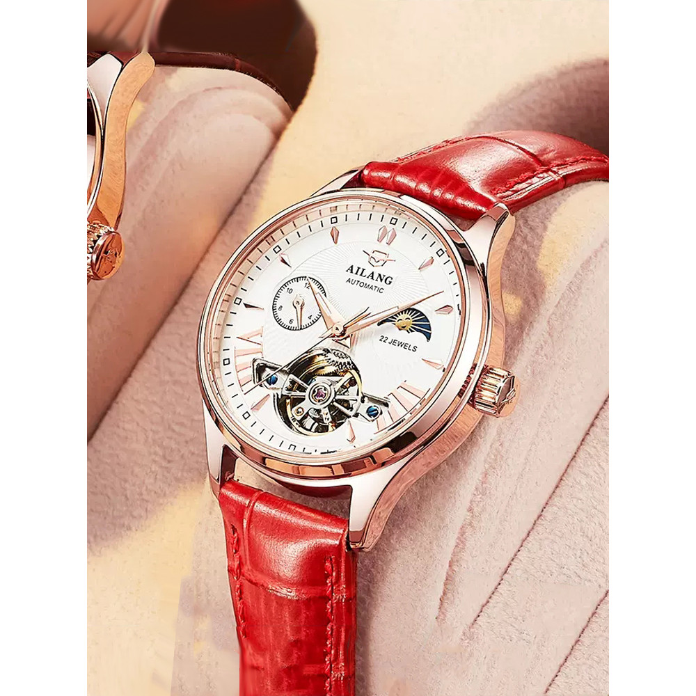 AILANG Automati Mehanial Women's th Luxury terproof Ladies Skeleton Tourbillon Wristthes Relogio