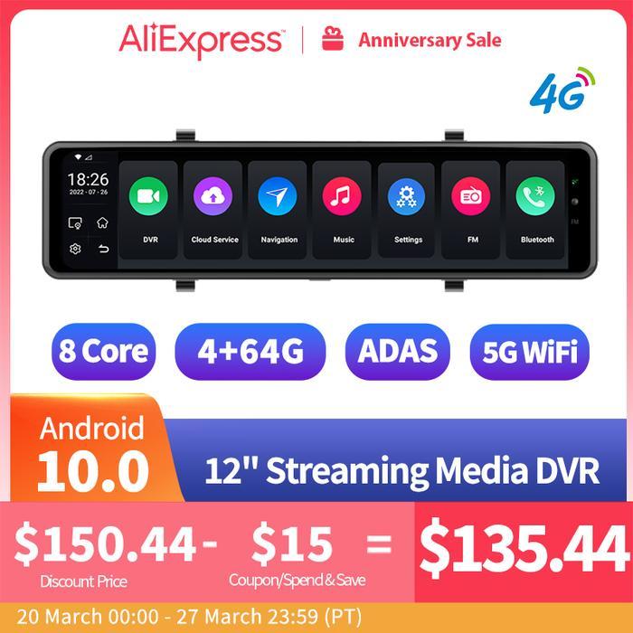 New 12 Inch Dash Camera 8 Core 4G WiFi 5.1 Bluetooth Car DVR ADAS GPS