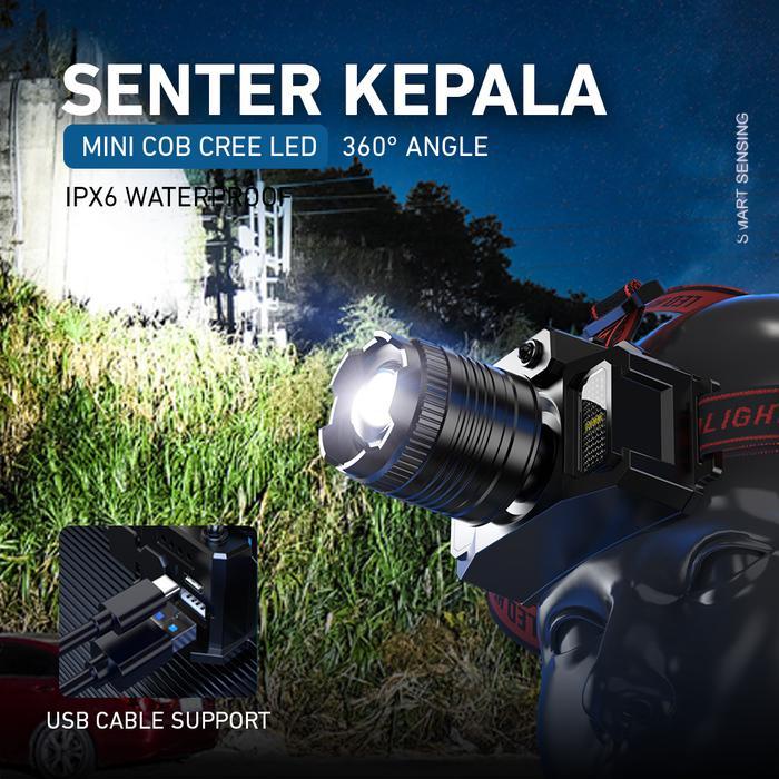 Terbaru Lampu Kepala Led Senter Kepala Super Terang 5000 Lumen Pengisian Usb-C 6 Mode Cahaya Lampu