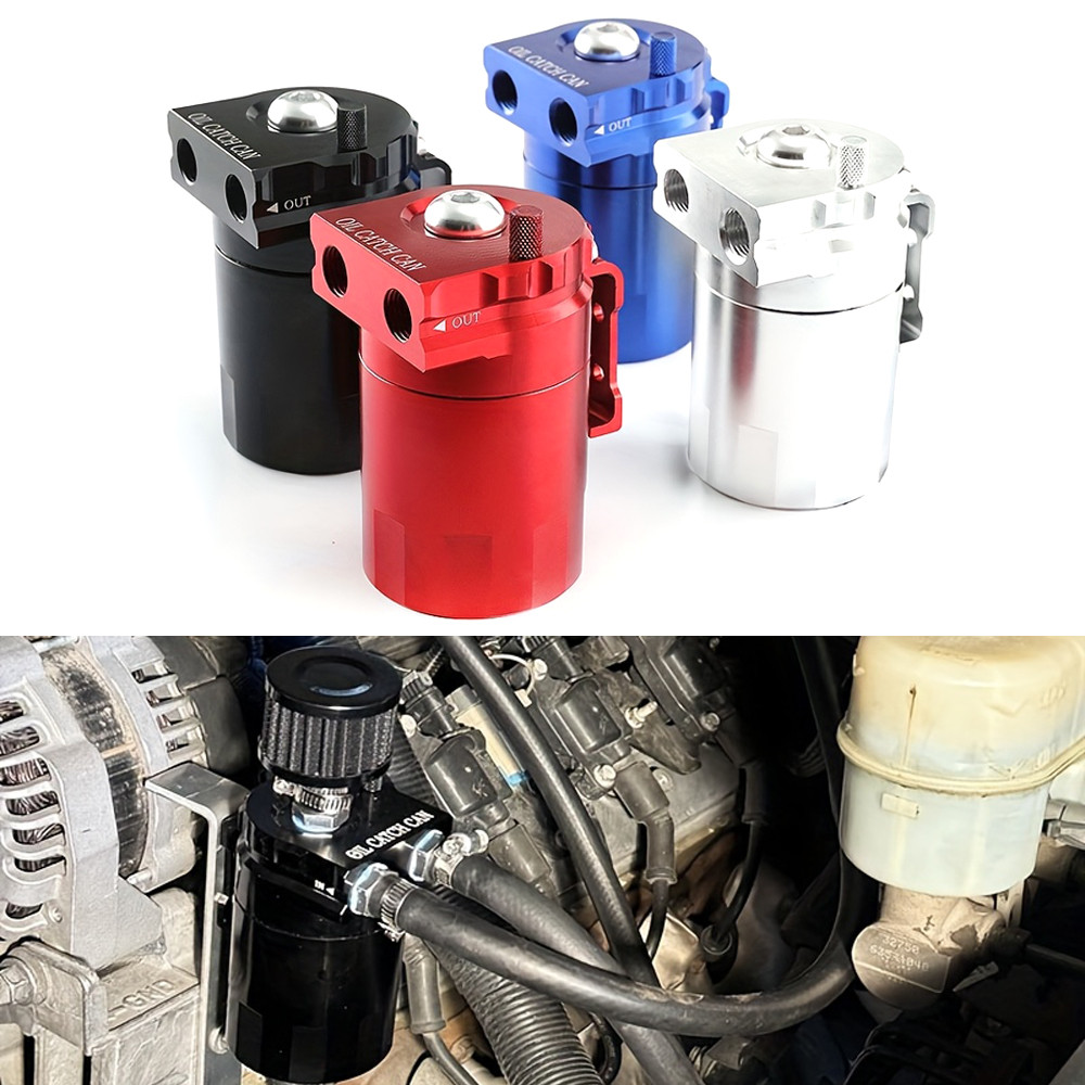 UNIVERSAL OIL CATCH RESERVOIR BREATHER CAN TANK + FILTER KIT CYLINDER ALUMINUM