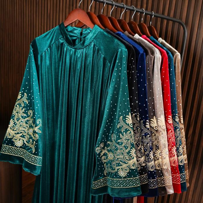 Dumma.id - Pakaian Wanita Denora Luxury Dress Lady Velver Bludru Aksen Suaroski Gamis Cantik