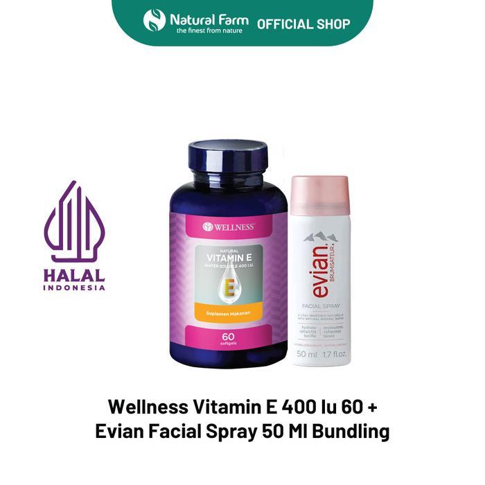 Wellness Natural Vitamin E 400iu Water Soluble 60 Softgels + Evian Facial Spary 50 Ml