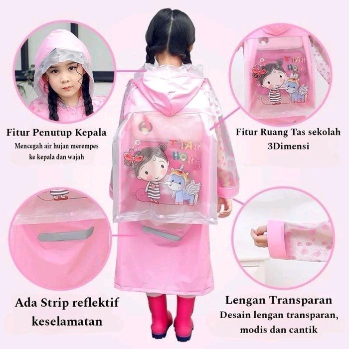 ASLI Jas hujan anak karakter ada tempat tas dibelakang lho jadi aman dari hujan READY STOCK